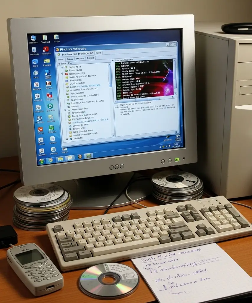 ภาพห้องแชท Pirch บนระบบ Windows XP ในอดีต